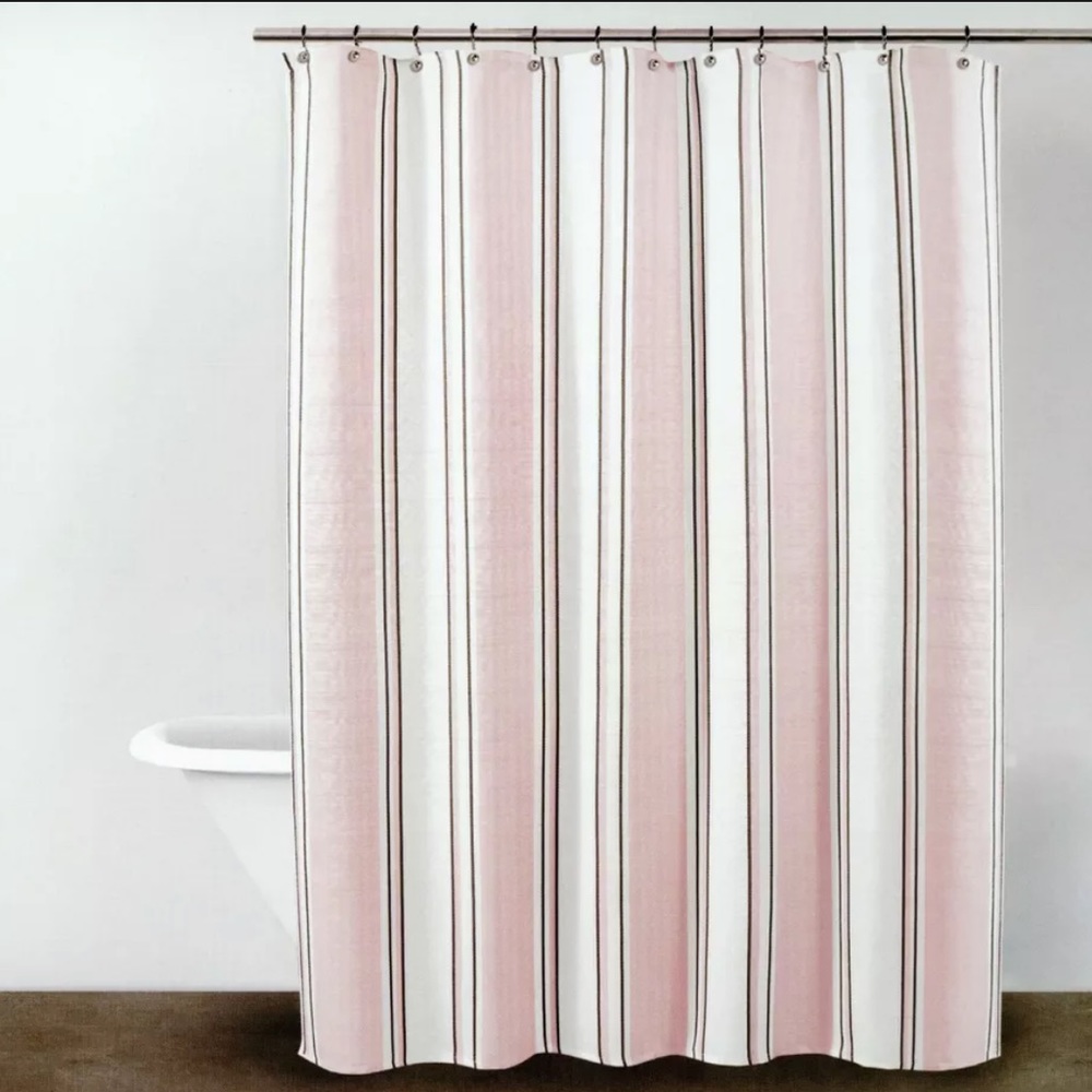 ‼️SOLD‼️ DKNY PLAZA STRIPE Rose Pink Fabric Shower Curtain